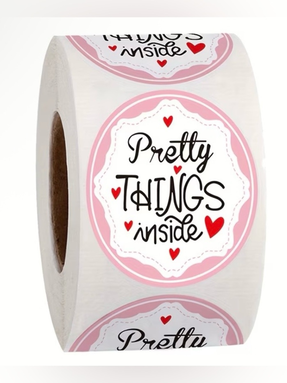“Pretty Things Inside” Pink & Red Hearts Round Stickers- 500 Stickers